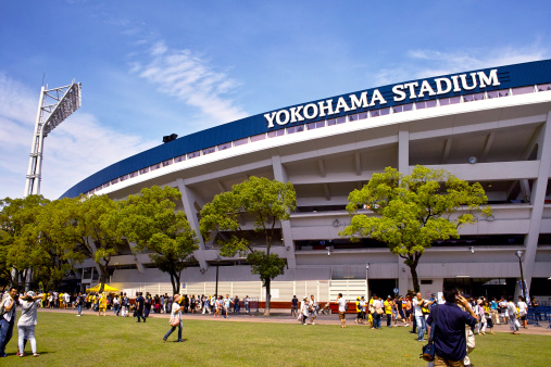 Yokohama, Japan - June 23, 2013:Landscape of the left side of the stand Yokohama Stadium, home of the Yokohama DeNA BayStars of the Central League baseball team of professional baseball in Japan.