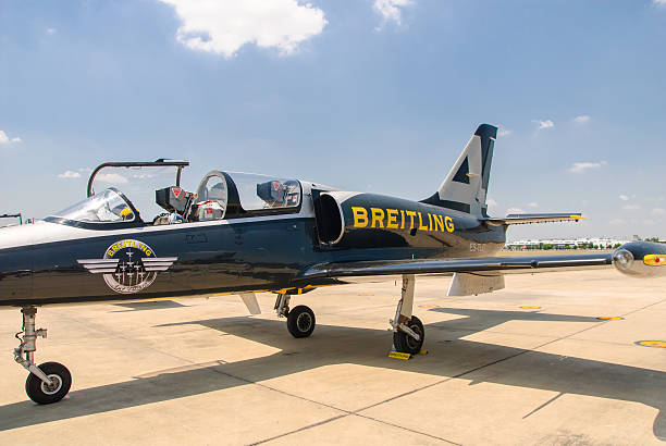 ブライトリングジェットの下にあるスカイチームのロイヤル - flying air vehicle performance airshow ストックフォトと画像