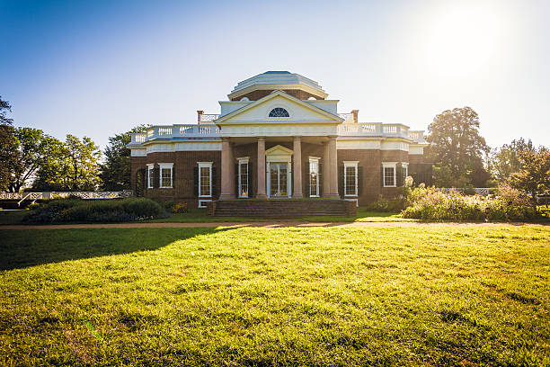 Monticello, House of Thomas Jefferson in Virginia, USA Charlottesville, Virginia, USA- September 2, 2013: The former US president Thomas Jefferson's estate near Charlottesville is a UNESCO world heritage site and a major touristic attraction editorial architecture famous place local landmark stock pictures, royalty-free photos & images