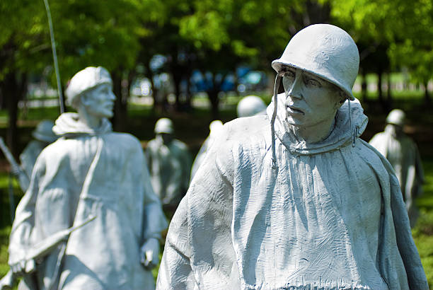 Washington D.C., United States - April 20, 2010: Korean War Veterans Memorial statues in West Potomac Park.