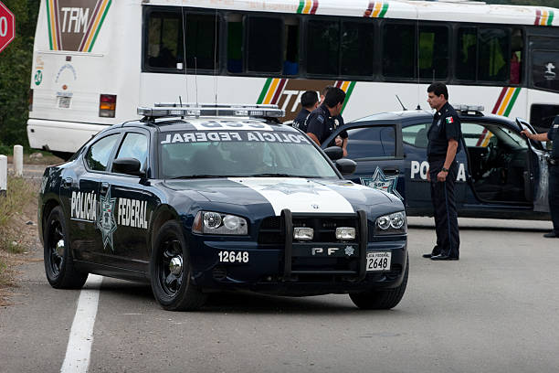 Mexico Police Road Block stock photo