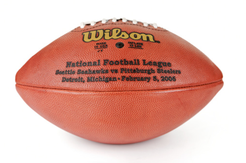 Maidstone, United Kingdom - February, 1st 2011:A Superbowl XL 40th anniversary American Football manufactured by Wilson Sporting Goods Co.