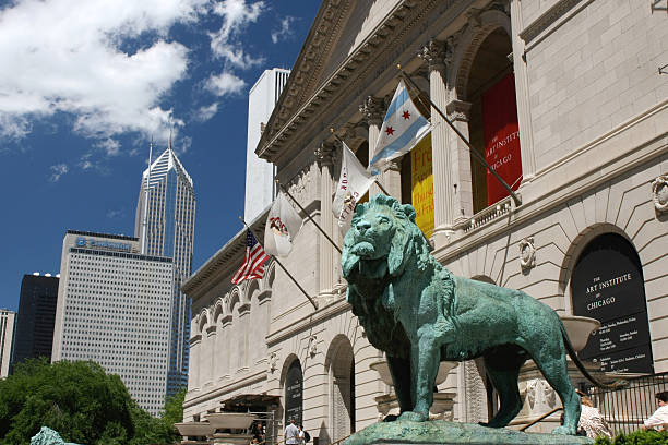 O Instituto de Artes de Chicago Lions - fotografia de stock