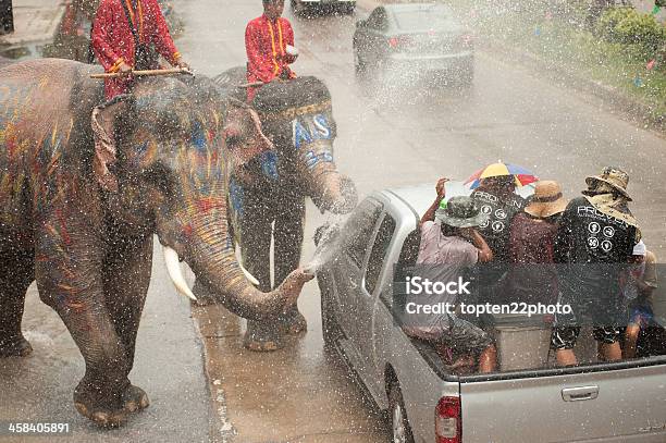 Elefanten Tanzen Und Planschen Wasser In Songkran Festival Stockfoto und mehr Bilder von Asiatische Kultur