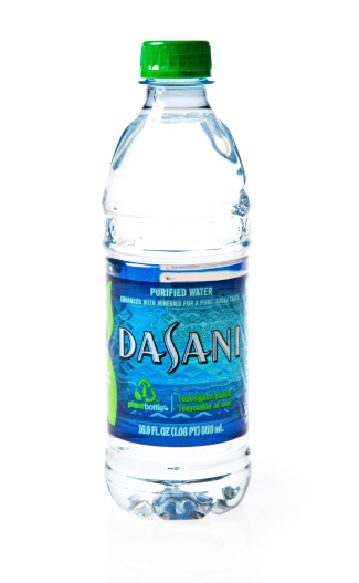 Willington, Ct, USA - April 21, 2011: An isolated plastic bottle of Dasani Water distributed by the Coca Cola Co.