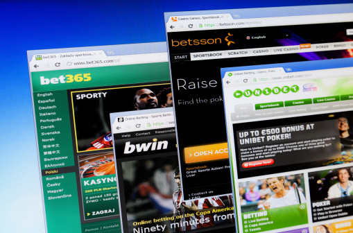 Warsaw, Poland - July 20, 2011: Online betting sites on computer screen. Bet365, Betsson, Bwin, Unibet. Bookmakers, spread betting firms and betting exchanges offer a variety of ways to wager over the Internet on the results of sporting events, the most popular being fixed-odds gambling.