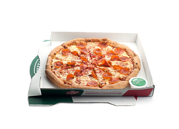 Papa Johns Pizza In Box On White Background Stock Photo - Download