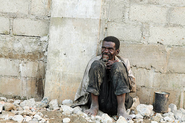Homeless man, Haiti stock photo