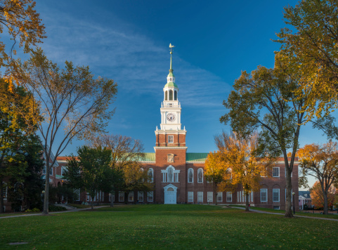 Hanover, NH, USA - October 13, 2013: Baker memorial Library is a landmark on the campus of Dartmouth College. Hanover, New Hampshire.