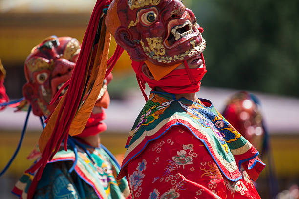 Traditional dance at festival in the Timphu Dzong stock photo