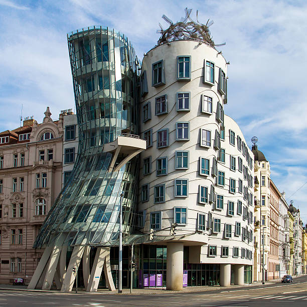 Dancing house building in downtown Prague, Czech Republic stock photo