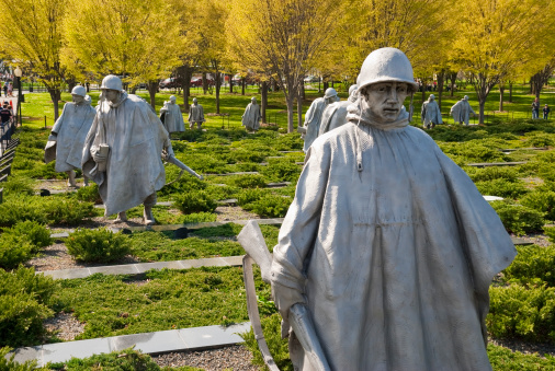 Washington DC, USA - April 9, 2008: Statues at the Korean War Memorial, located adjacent to the Lincoln Memorial, on a beautiful spring day