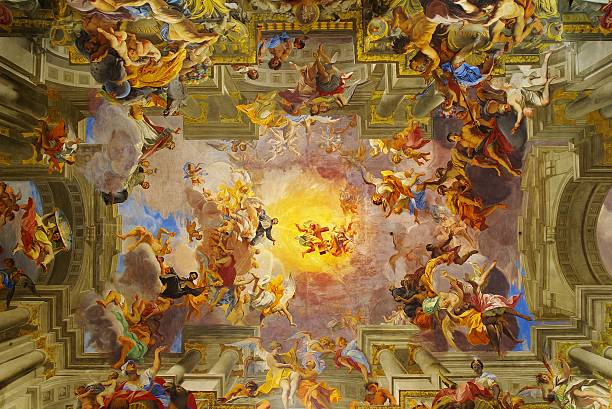 The grandiose trompe l'oeil ceiling of Sant'Ignazio of Loyola Church in Rome, painted by Andrea Pozzo after 1685.