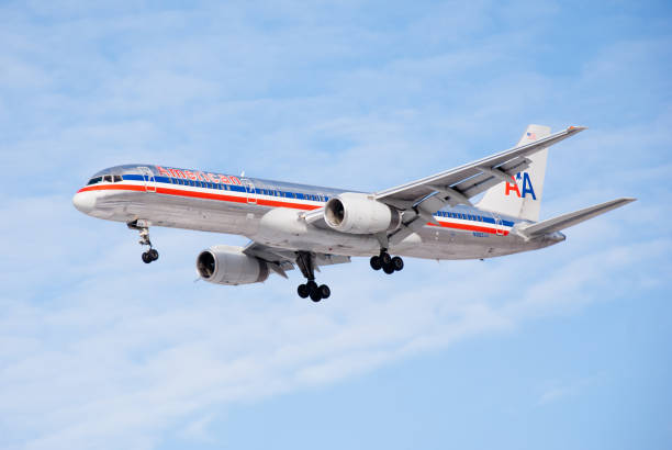 Amercian Airlines Boeing 757 Airplane Landing stock photo