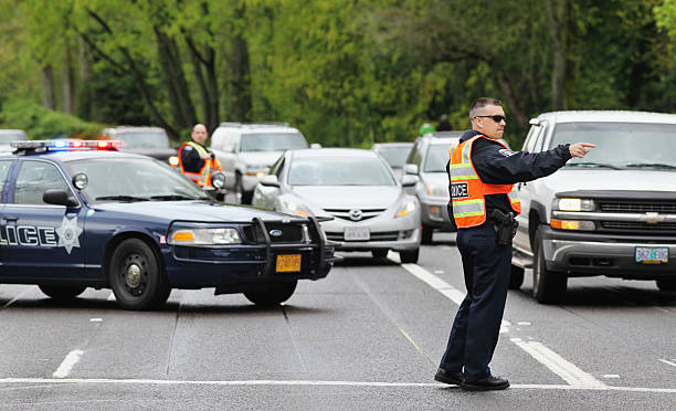Police Officers Directing Traffic stock photo