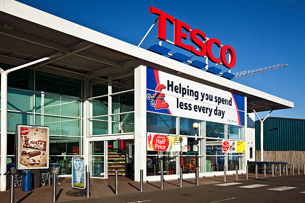 Entrance to a Tesco Superstore in Scotland. stock photo