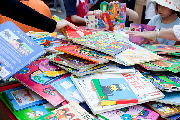 Choosing picture books stock photo