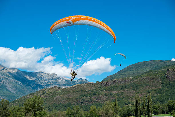 Paragliders in the Pyrenees stock photo