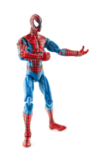 Suffolk, Virginia, USA - April 12, 2011: A vertical studio shot of the fictional Marvel comic character Spiderman on a white background.