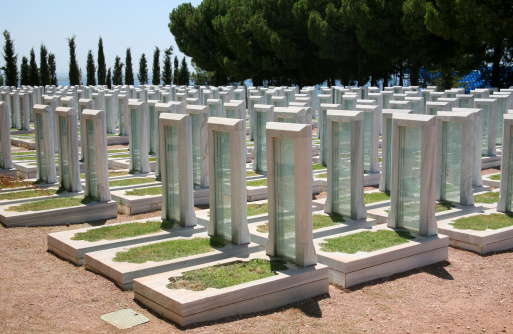 Canakkale, Turkey - July 28, 2012: Turkish cemetery for soldiers who death at from First World of War of the battle of Gallipoli in Canakkale, Turkey.