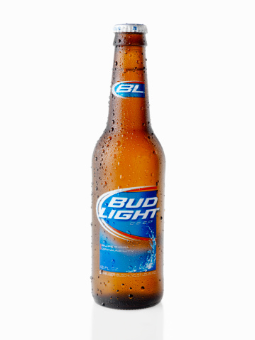 Calgary, Canada - April 3, 2011: A 12oz, American Bottle of Bud Light shot on white, Bud Light is made by the Anheuser-Busch Company.