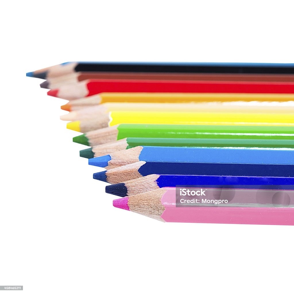 Lápis de cor isolados sobre fundo branco close-up - Foto de stock de Amarelo royalty-free