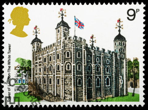 Exeter, United Kingdom - October 24, 2011: A British Used Postage Stamp showing the Tower of London, printed and issued in 1978