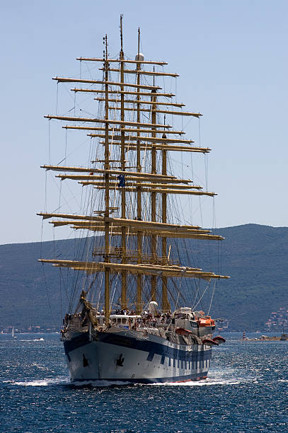 Bay of Kotor, Montenegro - 13th June 2007: The Royal Clipper in bay of Kotor. Tourists on decks
