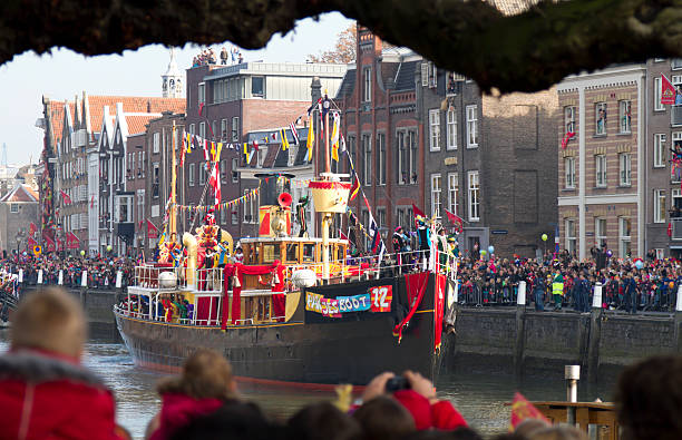 Arrival of Sinterklaas Dordrecht, Netherlands - November 12, 2011: Boat of Saint Nicholas entering the harbor of Dordrecht for the annual parade through the old town center of Dordrecht. dordrecht stock pictures, royalty-free photos & images