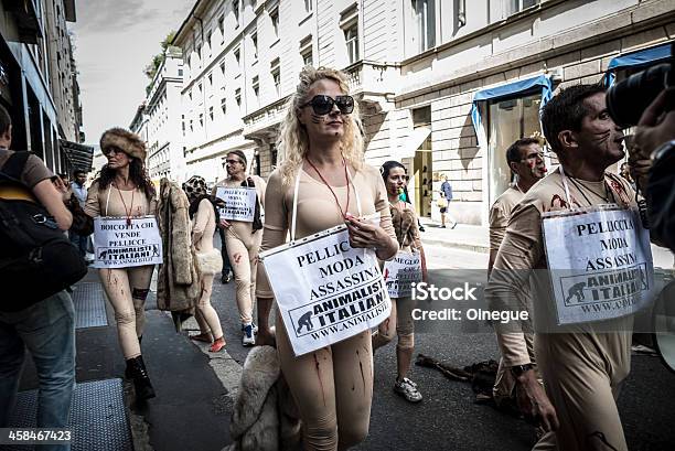 Animalisti Italiani Protest Against Milan Fashion Week On Septem Stock Photo - Download Image Now