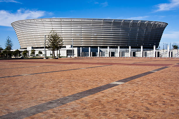Cape Town, South Africa - June 29 2022: Aerial view of Cape Town Stadium and the Green Point Athletics track in Green Point. World Cup 2010