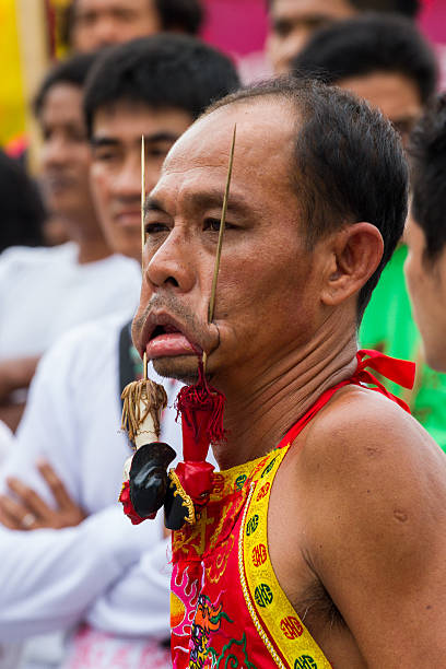 vegetarian festival - thailand phuket province temple asia stock-fotos und bilder