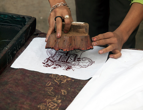 Jaipur, Rajasthan, India - November, 14 2010: Demonstration of Indian Woodblock Printing