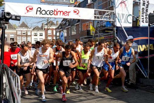 Dordrecht, Netherlands - September 25 2011: Runners begin the 6th Dordrecht city run in Dordrecht. The half marathon is a street circuit with international ambitions.