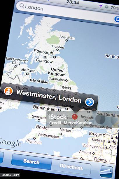 Foto de Google Mapa Do Iphone 4 e mais fotos de stock de Agenda Eletrônica - Agenda Eletrônica, Alfinete, Apple computers