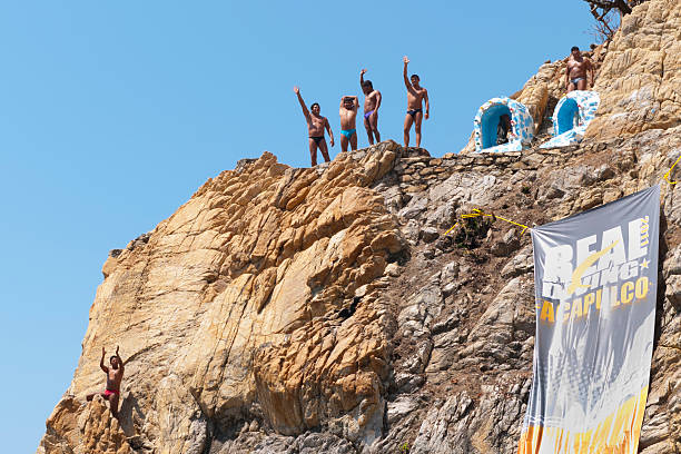La Quebrada is a 45-metre high cliff, with a channel seven metres wide and four metres deep, located in the port of Acapulco, Guerrero, in southern Mexico, which was created by dynamiting a hill.1 Since 1934, the famous dives have been performed there by young people from the port who sometimes climb it with a lit torch.