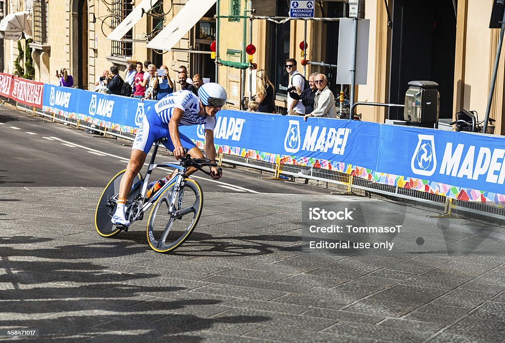 Estudio de tiempo Individual griego runner.  Florencia campeonato mundial de ciclismo en ruta - Foto de stock de 2013 libre de derechos