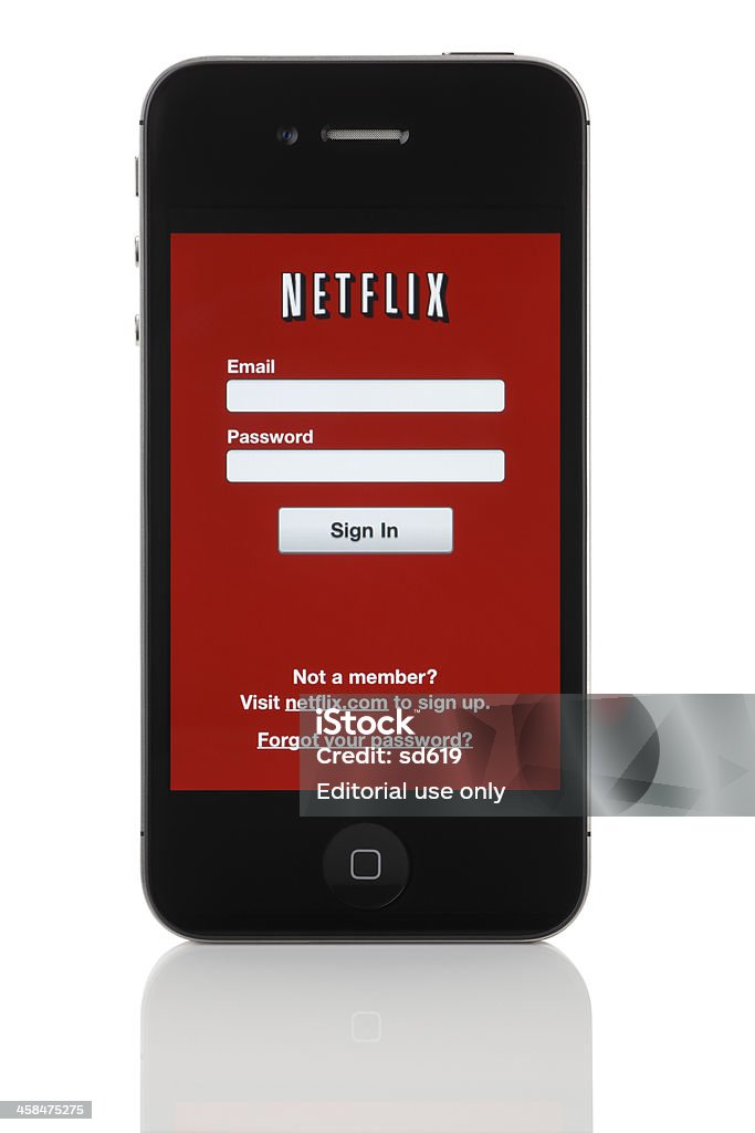 Netflix Login-iPhone 4 Apple - Foto stock royalty-free di Netflix