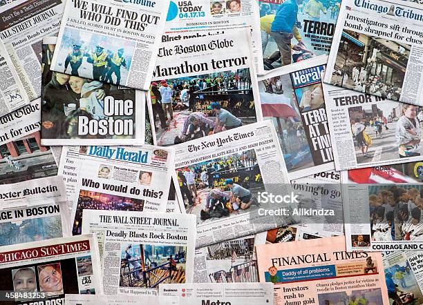 Bombenanschläge Beim Bostonmarathon Überschrift Collage Mit Welt Stockfoto und mehr Bilder von Zeitung