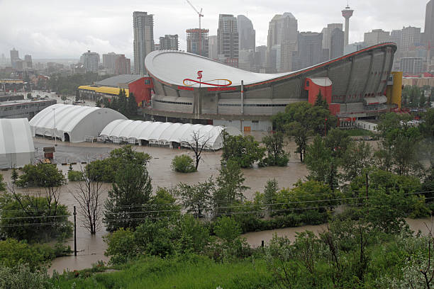 calgary inundação de 2013 - scotiabank saddledome - fotografias e filmes do acervo