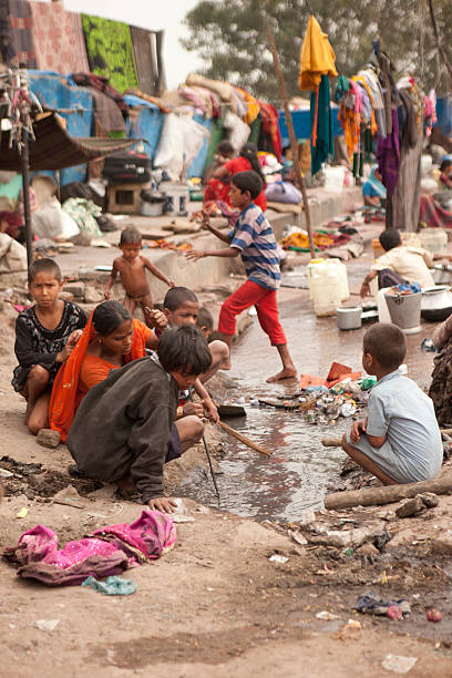 children playing in an Indian slum stock photo