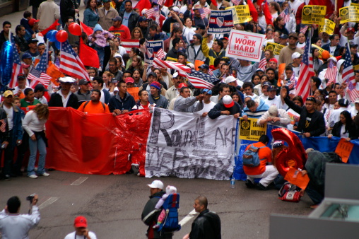 Chicago, Illinois - May 01, 2006: A group of protestors gather to protest against immigration reform. The day was named May Day by protestors.