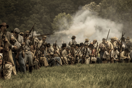 Elizabethton, Tennessee, USA, - May 15, 2021:  Reenactment at Sycamore Shoals State Historic Park of the Siege of Fort Watauga in 1776.