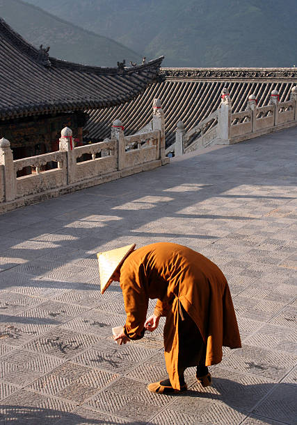 Wutaishan, China - July 24, 2009: Buddhist Monk At Nanshan Temple, Wutaishan Prainting Caligraphy