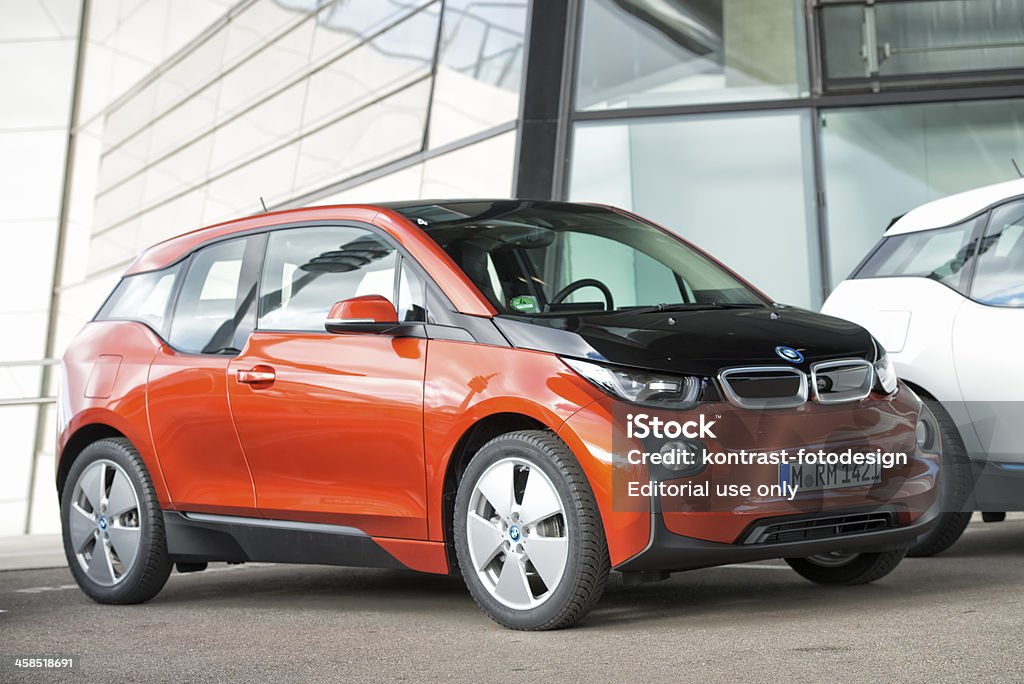 BMW i3 Munich, Germany- Germany 5, 2013: BMW i3 sits in front of the BMW Welt. BMW i3 is a sedan electric vehicle launched in 2013 by BMW. It is first mass produced vehicle with zero emission by BMW. BMW (Bayerische Motorenwerke AG) is a german automobile manufacturing company based in Munich, Bavaria. BMW Welt (World) in Munich is exhibition facility of the BMW AG. It is directly near the headquarter of the BMW Group. BMW Stock Photo