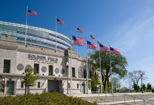 Chicago, United States - May 14, 2009 The historic Soldier Field is home to the NFLaas Chicago Bears, and serves as a memorial to fallen American soldiers in past wars.