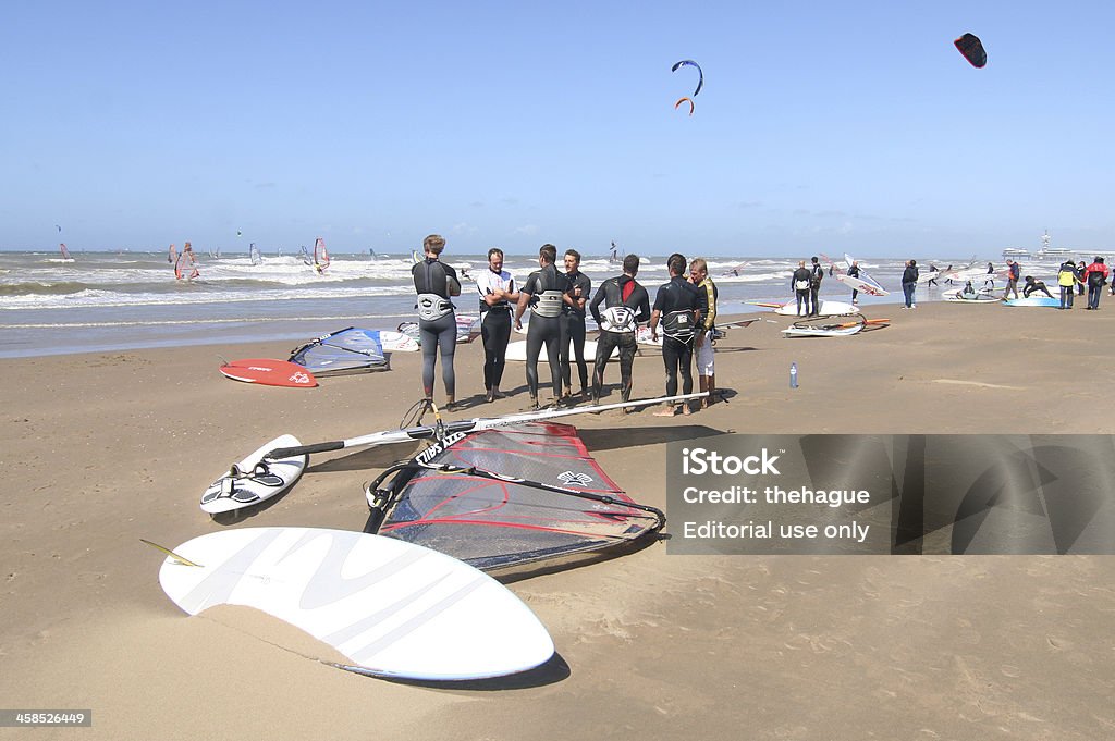 Surfers and Surfboards The Hague, Holland - August 10, 2008: Surfers and surfboards on the beach at The Hague, Holland on August 10, 2008 Activity Stock Photo