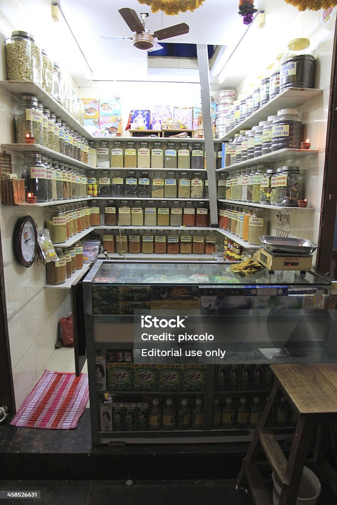 Spices Shop at Crawford Market, Mumbai Mumbai, India - October 26, 2011: Crawford Market is one of South Mumbai's most famous markets. The major things to buy in this Market are fresh produce such as fruits, vegetables and spices. Asia Stock Photo