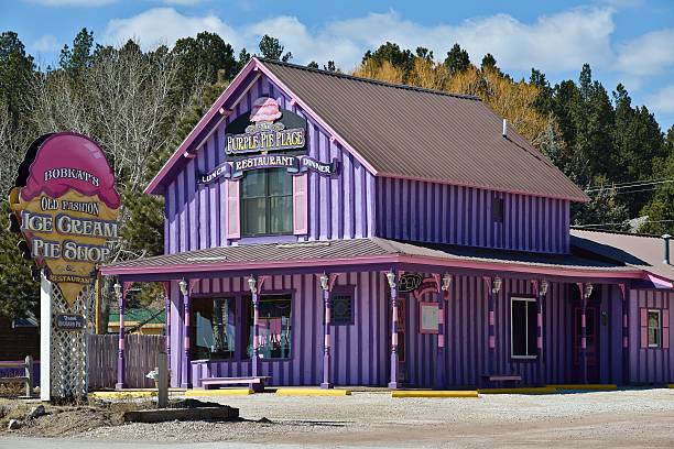 Custer, South Dakota, USA - April 2, 2013: The colorful 'Bobkat's Purple Pie Place', a popular pie shop in the downtown of Custer, South Dakota which is located in the Black Hills.