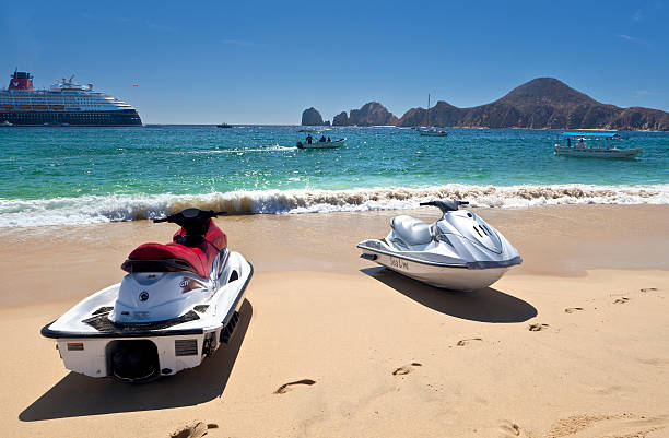Jet Skis for Rent at Medano Beach, Cabo San Lucas stock photo